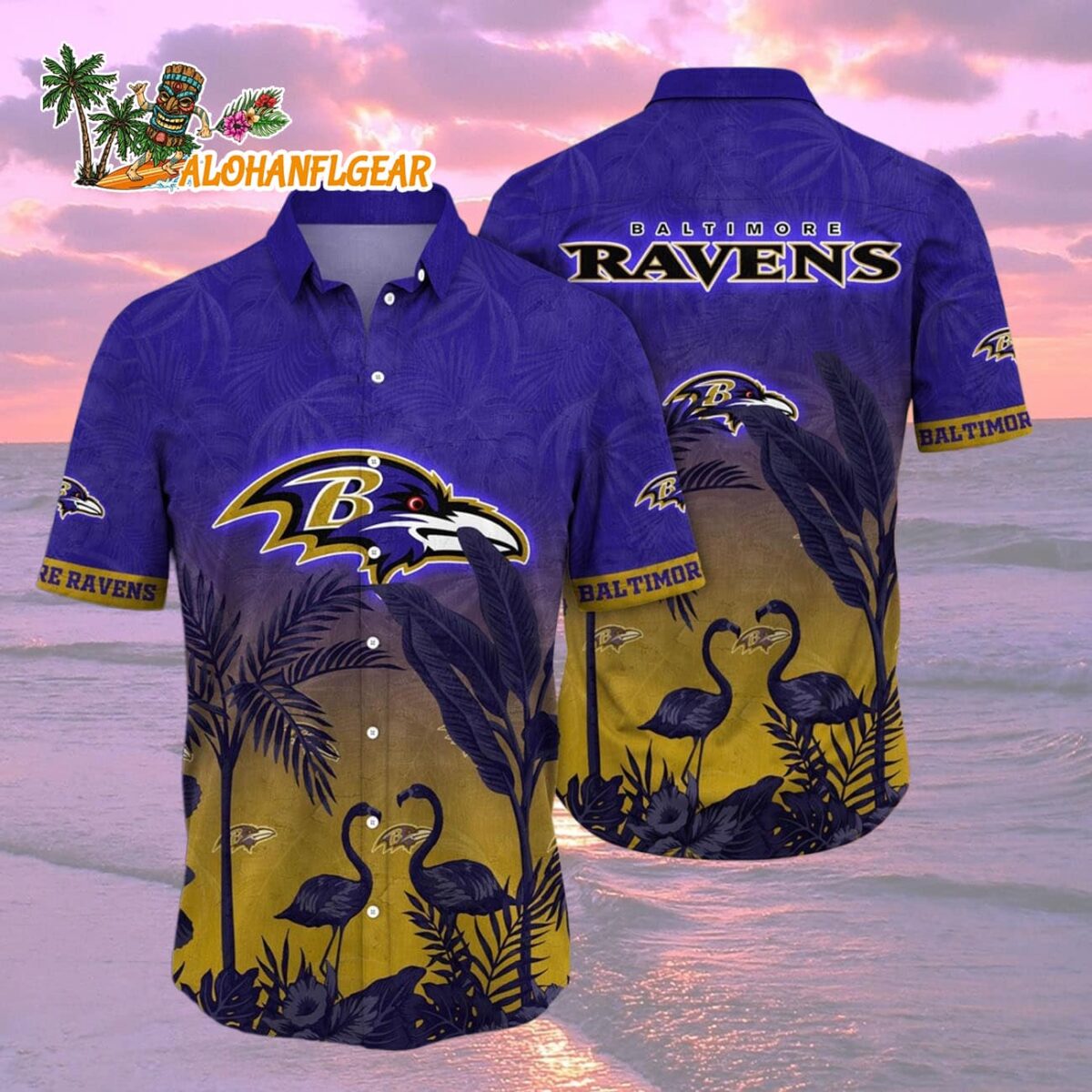 Baltimore Ravens Flamingo And Flower Funny Hawaiian Shirt Baltimore Ravens Aloha Shirt 2