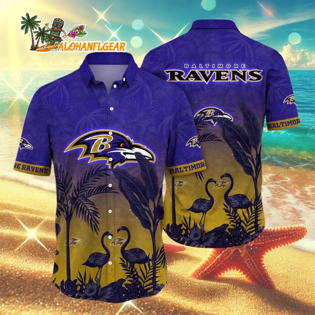 Baltimore Ravens Flamingo And Flower Funny Hawaiian Shirt Baltimore Ravens Aloha Shirt 3