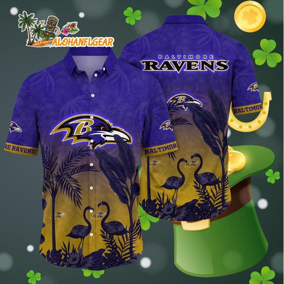 Baltimore Ravens Flamingo And Flower Funny Hawaiian Shirt Baltimore Ravens Aloha Shirt 4