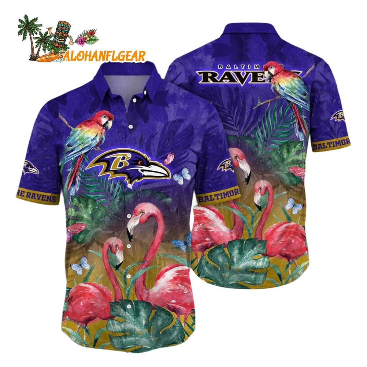 Baltimore Ravens Flamingo And Flower Hawaiian Shirt Baltimore Ravens Aloha Shirt 1