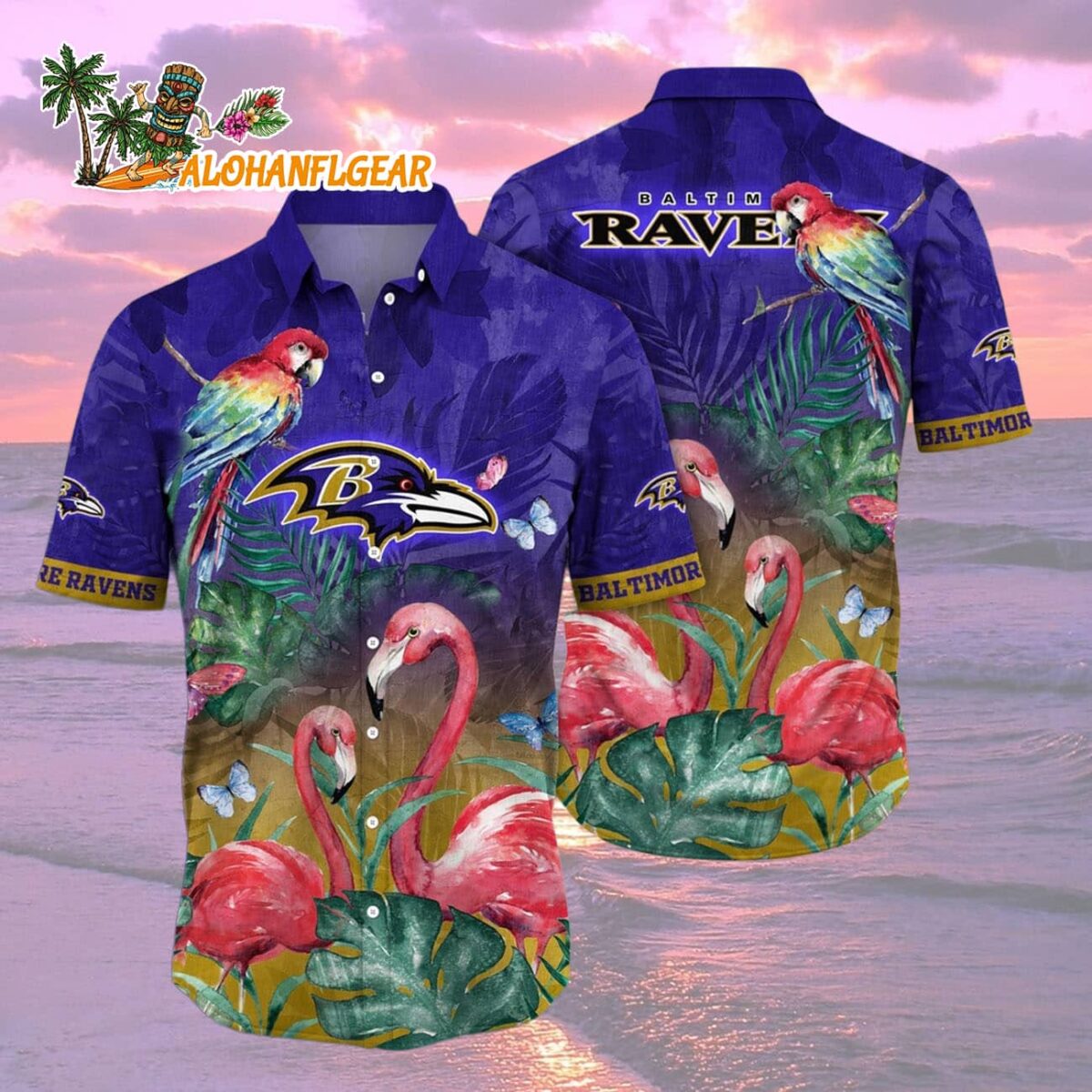 Baltimore Ravens Flamingo And Flower Hawaiian Shirt Baltimore Ravens Aloha Shirt 2