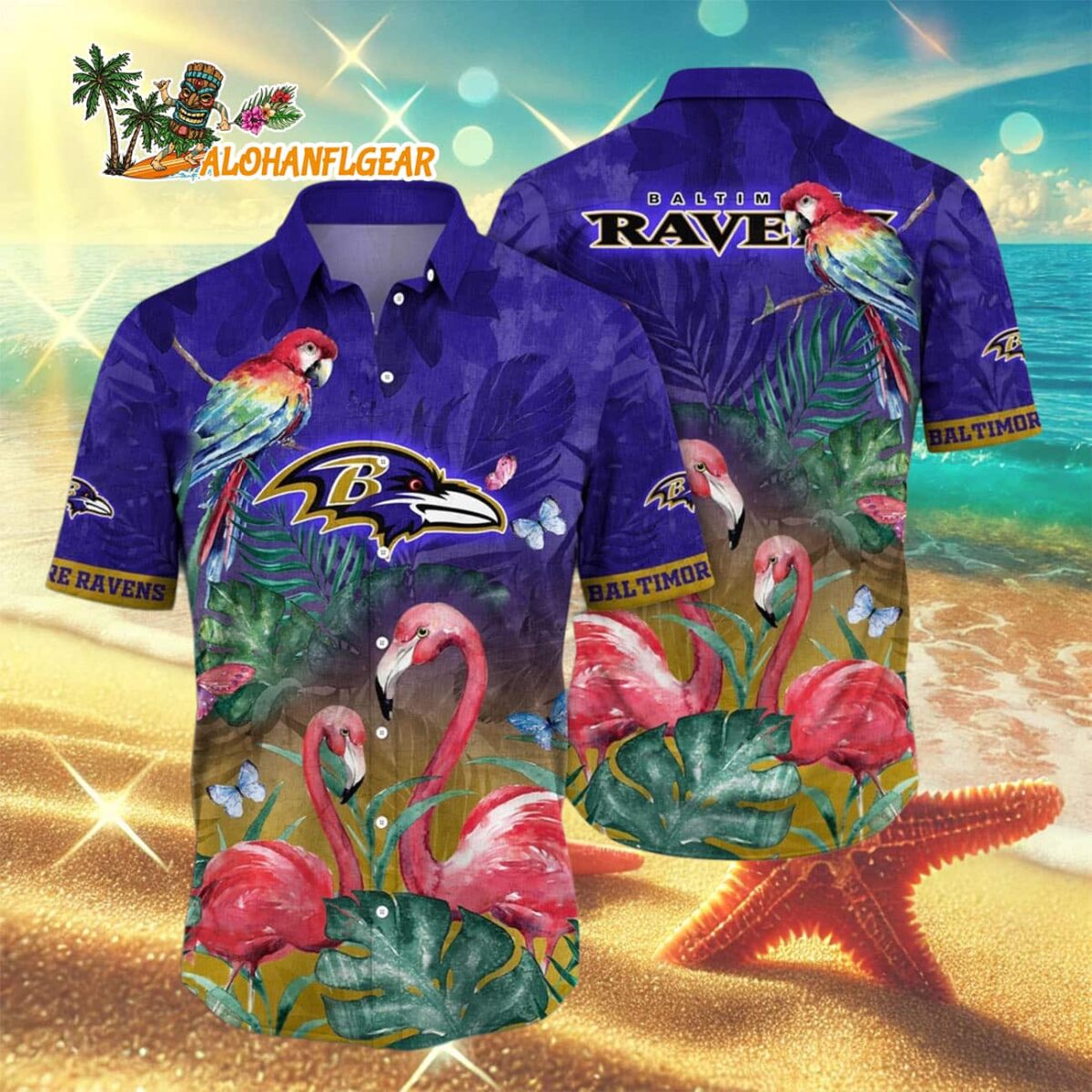 Baltimore Ravens Flamingo And Flower Hawaiian Shirt Baltimore Ravens Aloha Shirt 3