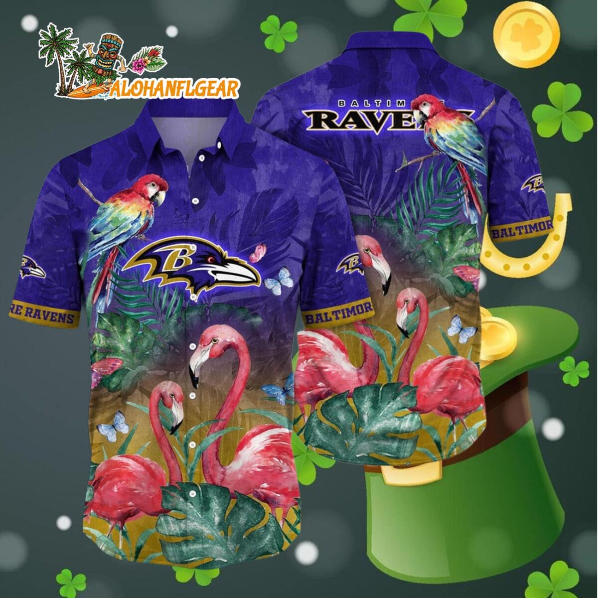 Baltimore Ravens Flamingo And Flower Hawaiian Shirt Baltimore Ravens Aloha Shirt 4