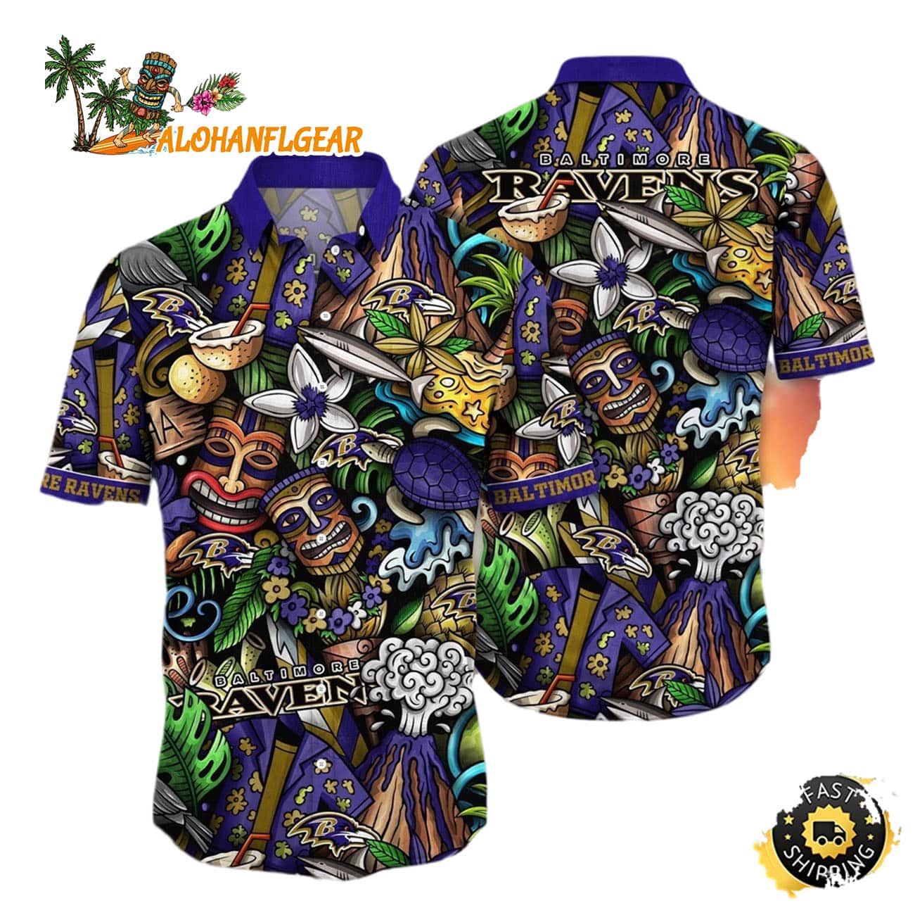 Baltimore Ravens Flower Tiki Me Off Hawaiian Shirt, Baltimore Ravens Aloha Shirt Baltimore Ravens Flower Tiki Me Off Hawaiian Shirt, Baltimore Ravens Aloha Shirt