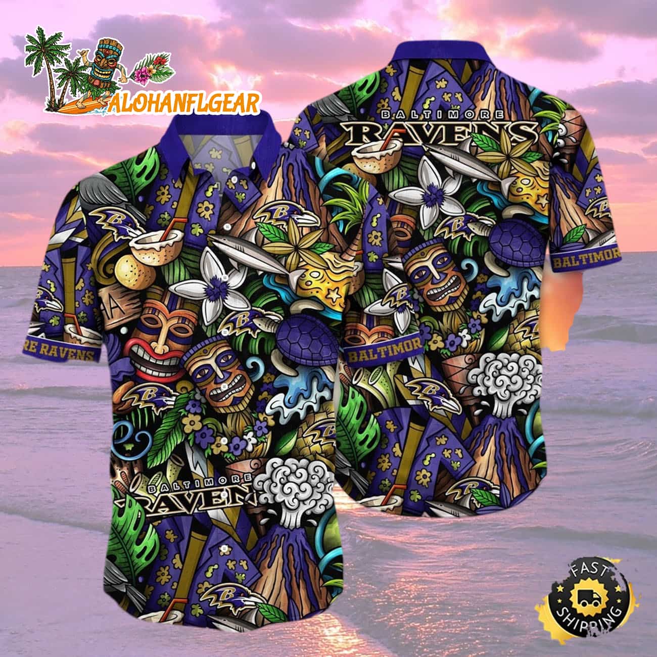 Baltimore Ravens Flower Tiki Me Off Hawaiian Shirt, Baltimore Ravens Aloha Shirt Baltimore Ravens Flower Tiki Me Off Hawaiian Shirt, Baltimore Ravens Aloha Shirt