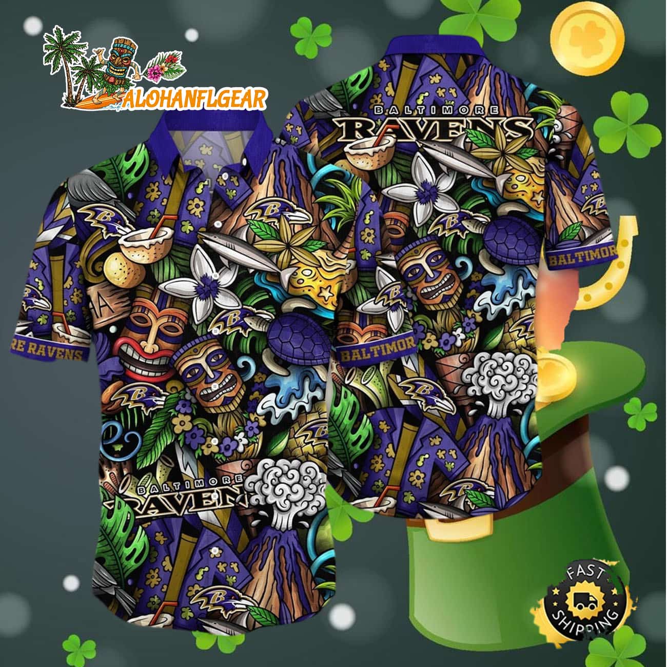 Baltimore Ravens Flower Tiki Me Off Hawaiian Shirt, Baltimore Ravens Aloha Shirt Baltimore Ravens Flower Tiki Me Off Hawaiian Shirt, Baltimore Ravens Aloha Shirt