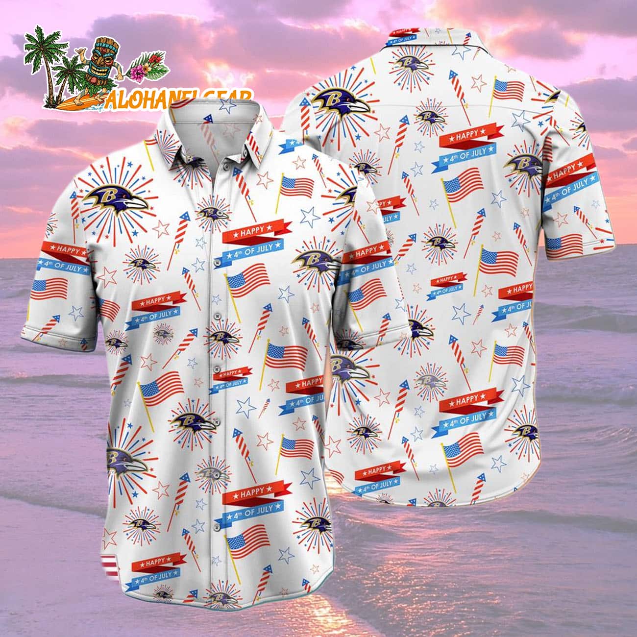 Baltimore Ravens Happy 4th Of July Hawaiian Shirt, NFL Aloha Shirt Baltimore Ravens Happy 4th Of July Hawaiian Shirt, NFL Aloha Shirt