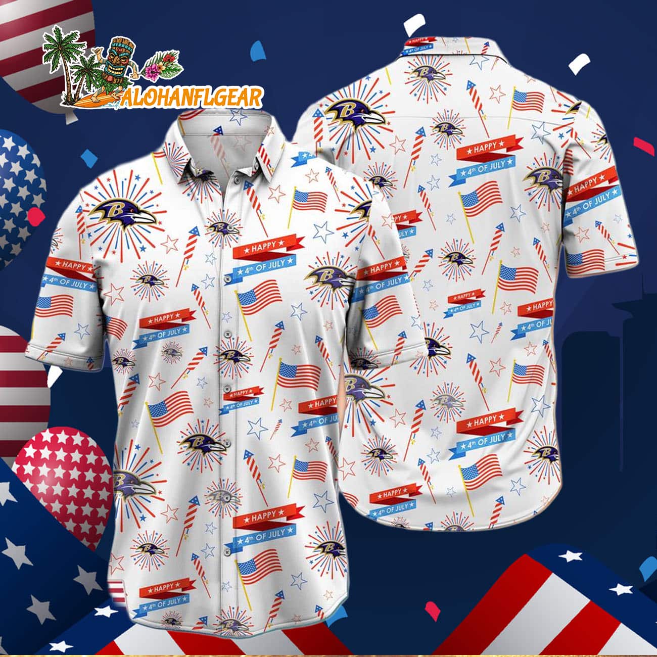 Baltimore Ravens Happy 4th Of July Hawaiian Shirt, NFL Aloha Shirt Baltimore Ravens Happy 4th Of July Hawaiian Shirt, NFL Aloha Shirt