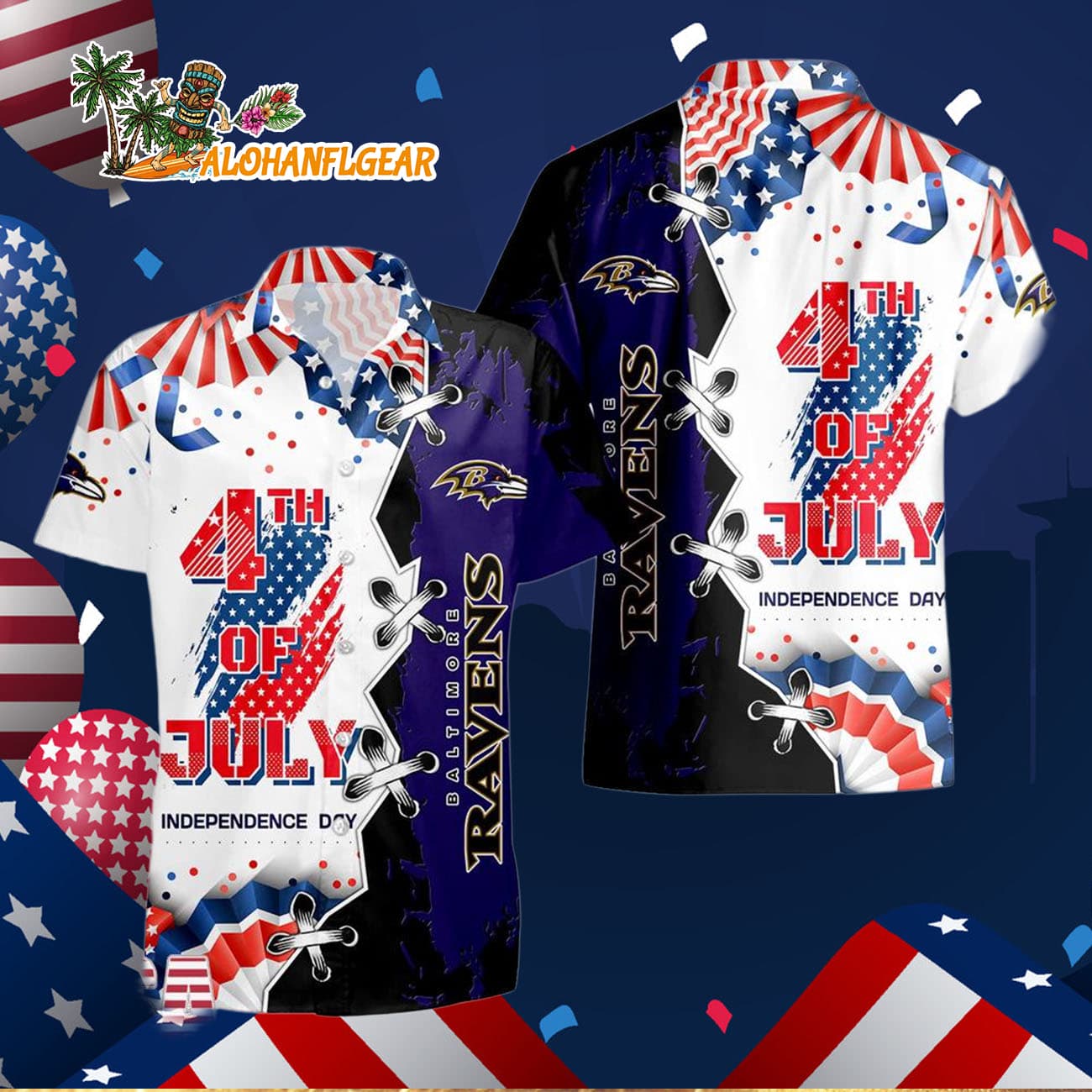 Baltimore Ravens Happy Independence Day Resurgence Hawaiian Shirt, NFL Aloha Shirt Baltimore Ravens Happy Independence Day Resurgence Hawaiian Shirt, NFL Aloha Shirt