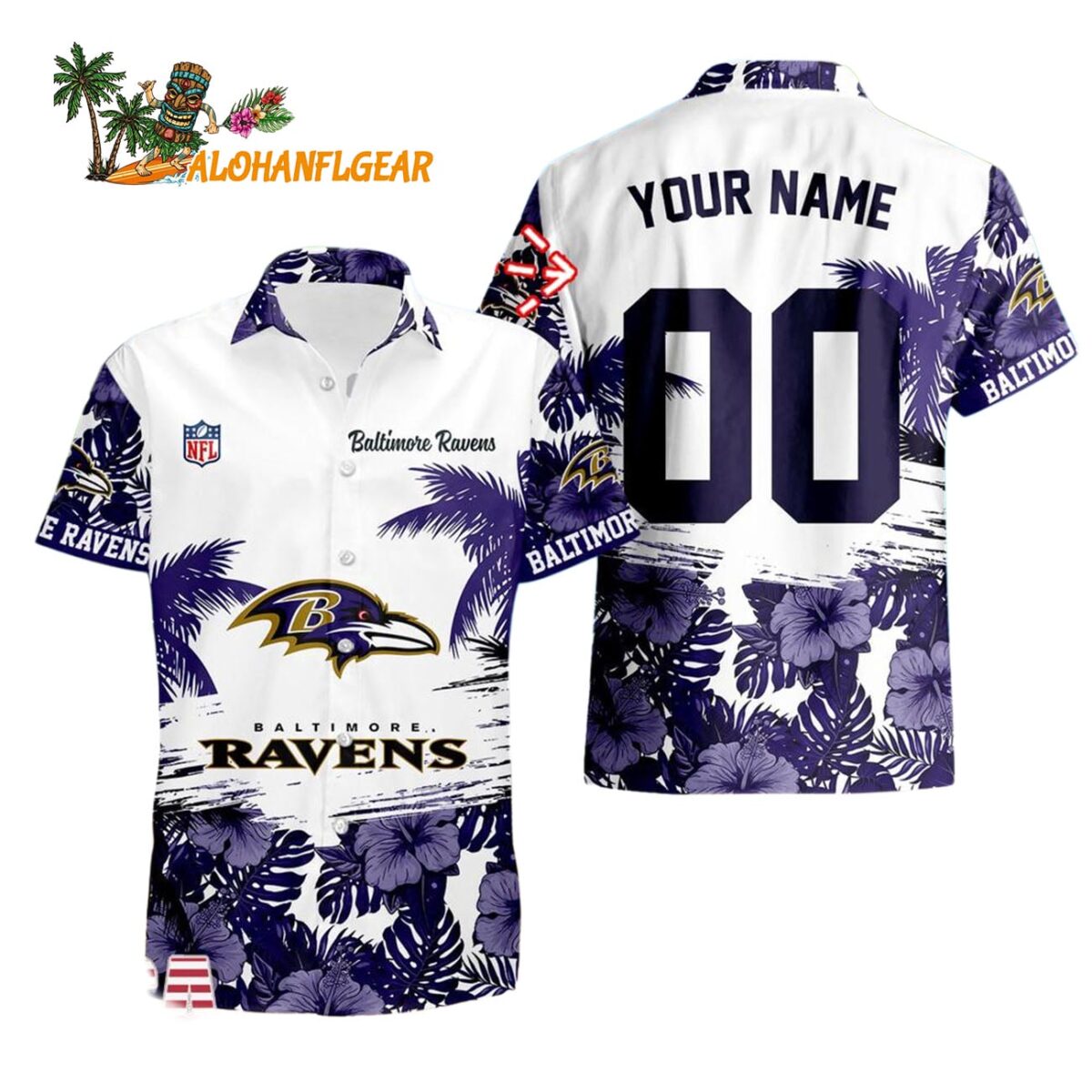 Baltimore Ravens Hibiscus Flower Custom Name Hawaiian Shirt NFL Aloha Shirt 1