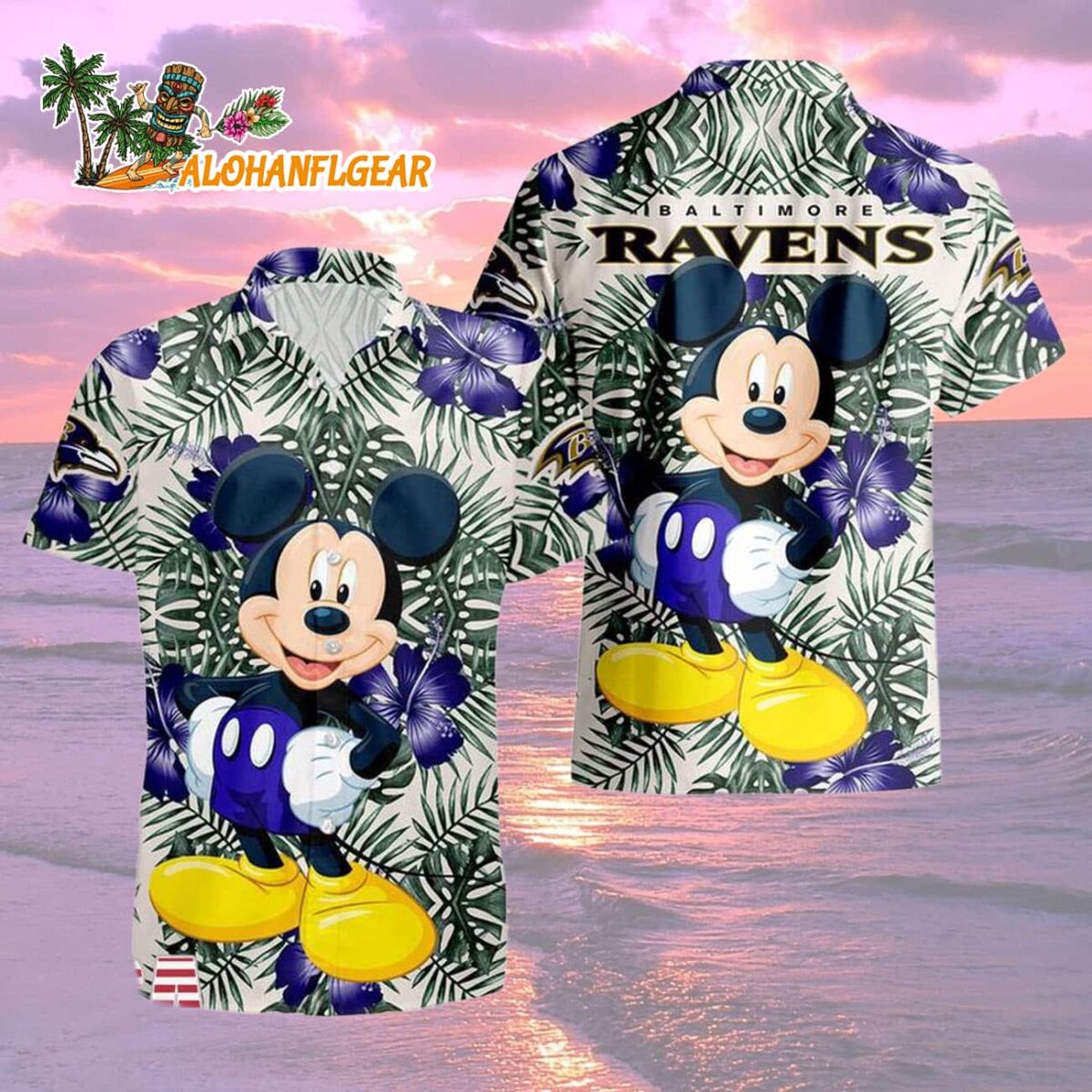 Baltimore Ravens Mickey Disney Limited Edition Hawaiian Shirt, Baltimore Ravens Aloha Shirt 1 Baltimore Ravens Mickey Disney Limited Edition Hawaiian Shirt Baltimore Ravens Aloha Shirt 2