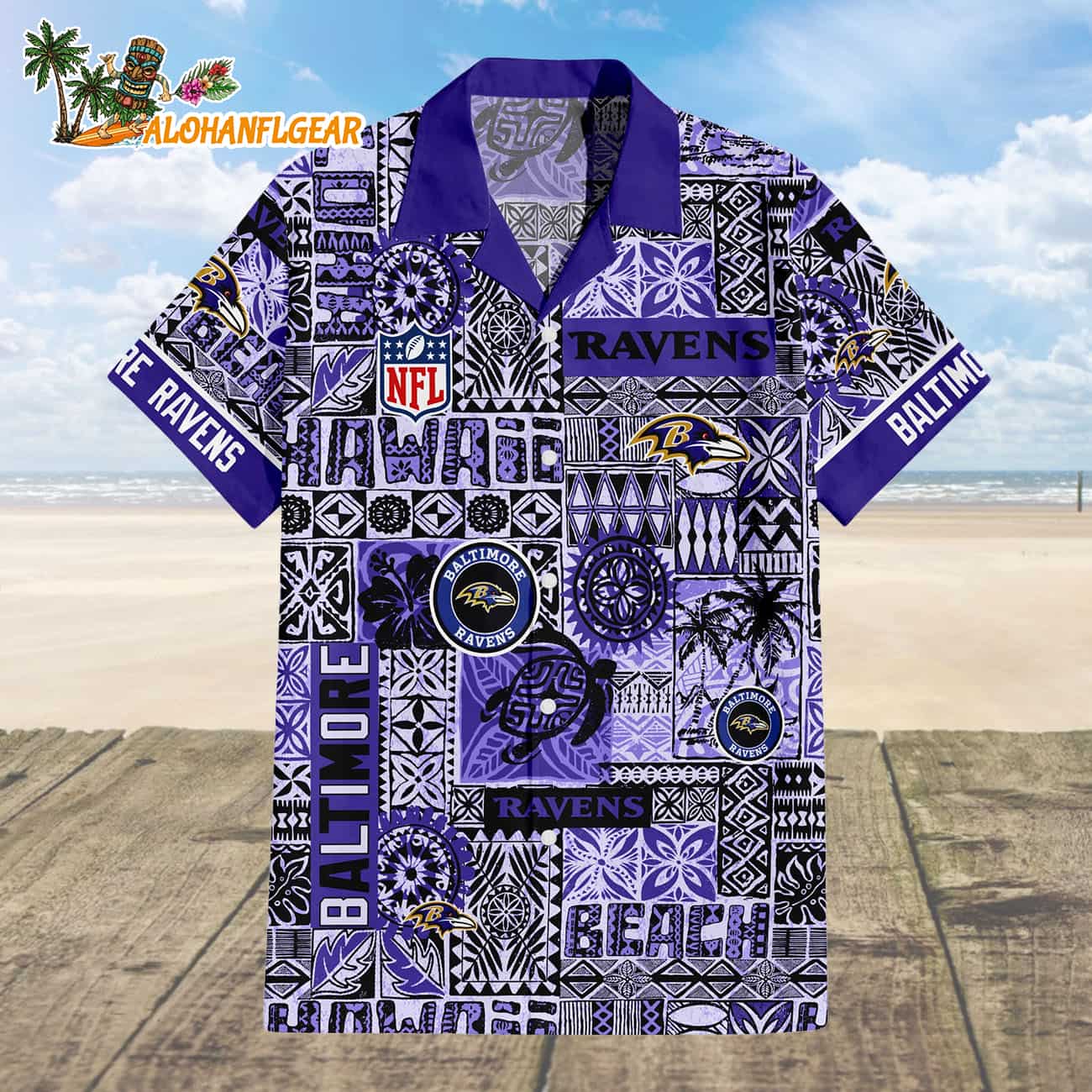 Baltimore Ravens Tapa Patterns Hawaiian Shirt, NFL Aloha Shirt Baltimore Ravens Tapa Patterns Hawaiian Shirt, NFL Aloha Shirt
