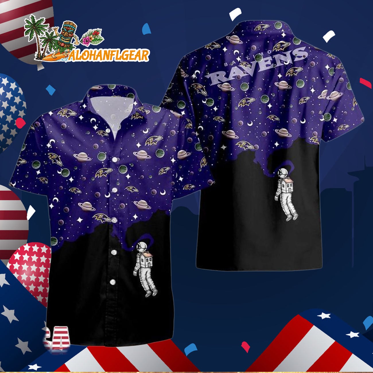 Baltimore Ravens Universal Astronaut Pattern Hawaiian Shirt, Baltimore Ravens Aloha Shirt Baltimore Ravens Universal Astronaut Pattern Hawaiian Shirt, Baltimore Ravens Aloha Shirt