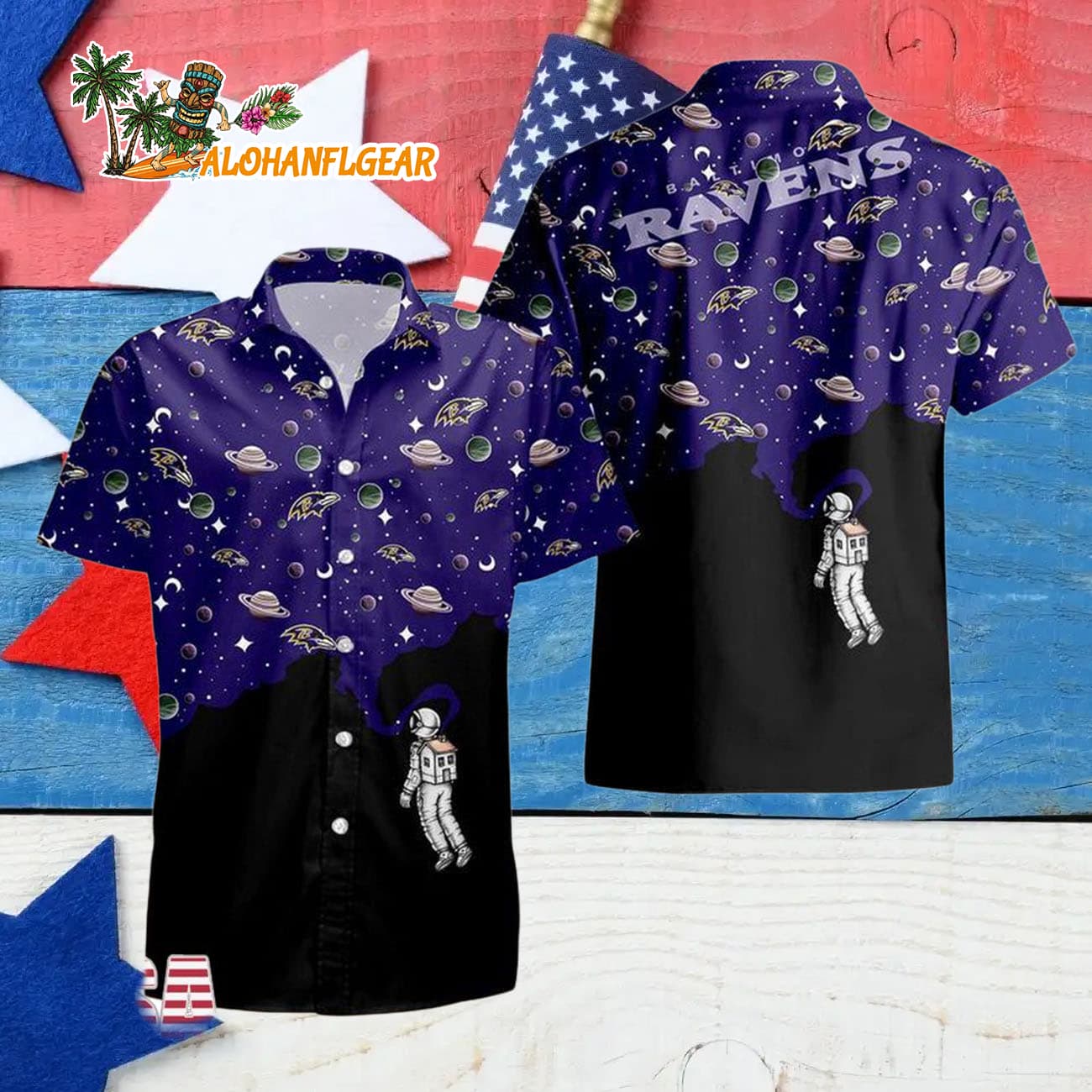 Baltimore Ravens Universal Astronaut Pattern Hawaiian Shirt, Baltimore Ravens Aloha Shirt Baltimore Ravens Universal Astronaut Pattern Hawaiian Shirt, Baltimore Ravens Aloha Shirt