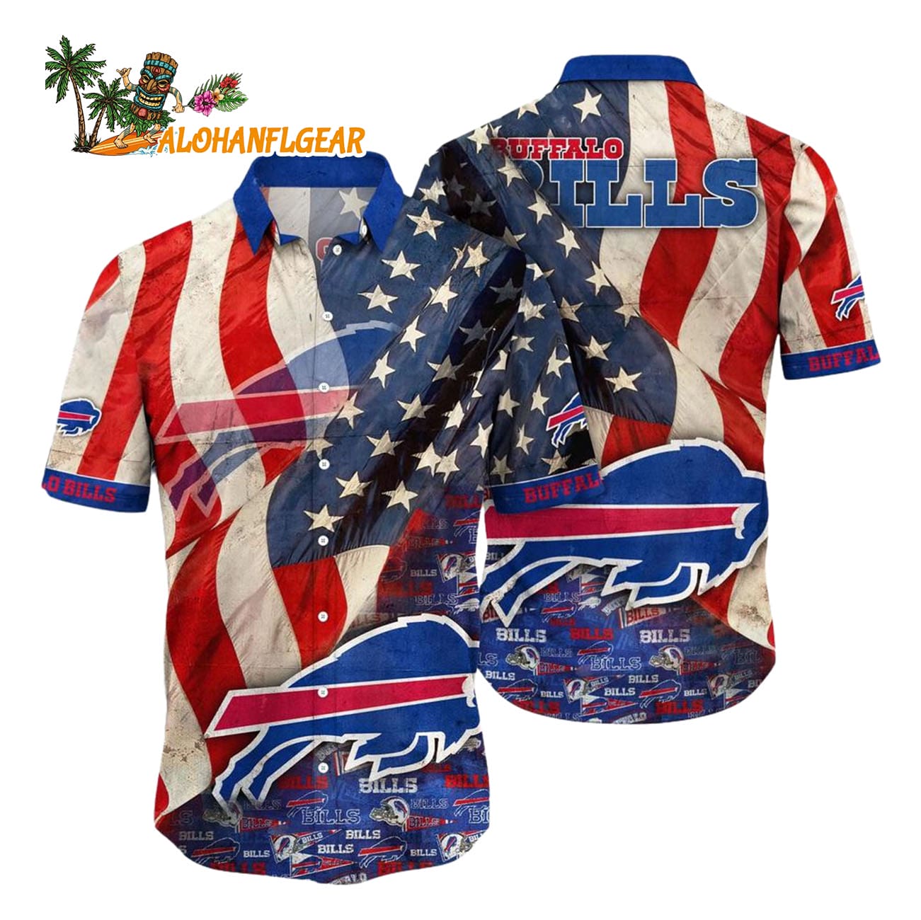 Buffalo Bills American Flag Hawaiian Shirt, NFL Aloha Shirt Buffalo Bills American Flag Hawaiian Shirt, NFL Aloha Shirt