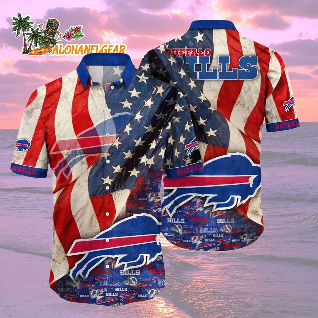 Buffalo Bills American Flag Hawaiian Shirt, NFL Aloha Shirt Buffalo Bills American Flag Hawaiian Shirt, NFL Aloha Shirt