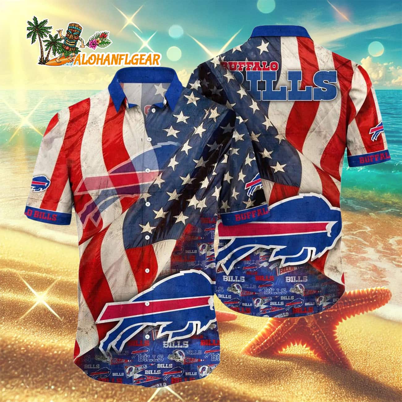Buffalo Bills American Flag Hawaiian Shirt, NFL Aloha Shirt Buffalo Bills American Flag Hawaiian Shirt, NFL Aloha Shirt