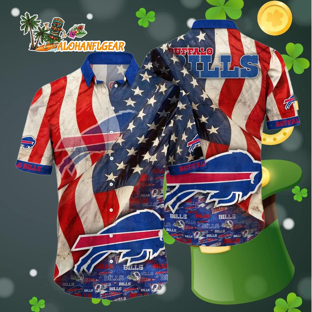 Buffalo Bills American Flag Hawaiian Shirt, NFL Aloha Shirt Buffalo Bills American Flag Hawaiian Shirt, NFL Aloha Shirt
