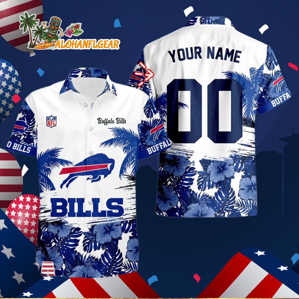 Buffalo Bills Hibiscus Flower Custom Name Hawaiian Shirt NFL Aloha Shirt 3