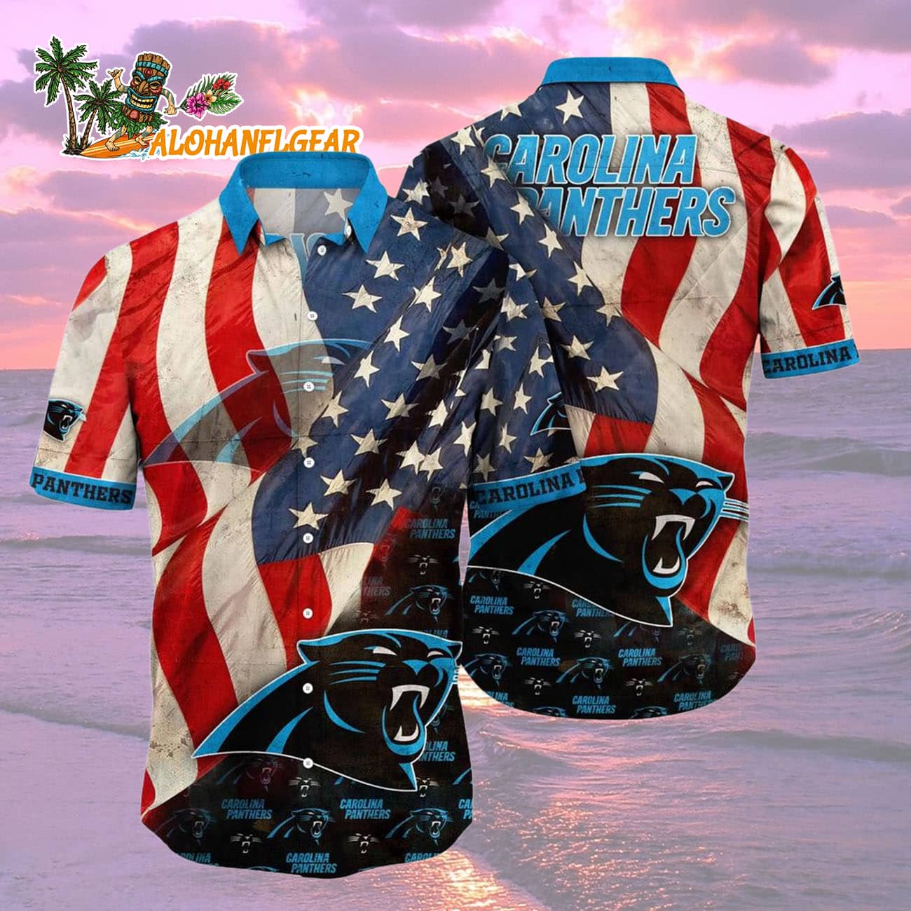 Carolina Panthers American Flag Hawaiian Shirt, NFL Aloha Shirt Carolina Panthers American Flag Hawaiian Shirt, NFL Aloha Shirt