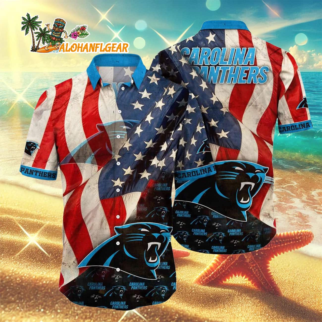 Carolina Panthers American Flag Hawaiian Shirt, NFL Aloha Shirt Carolina Panthers American Flag Hawaiian Shirt, NFL Aloha Shirt