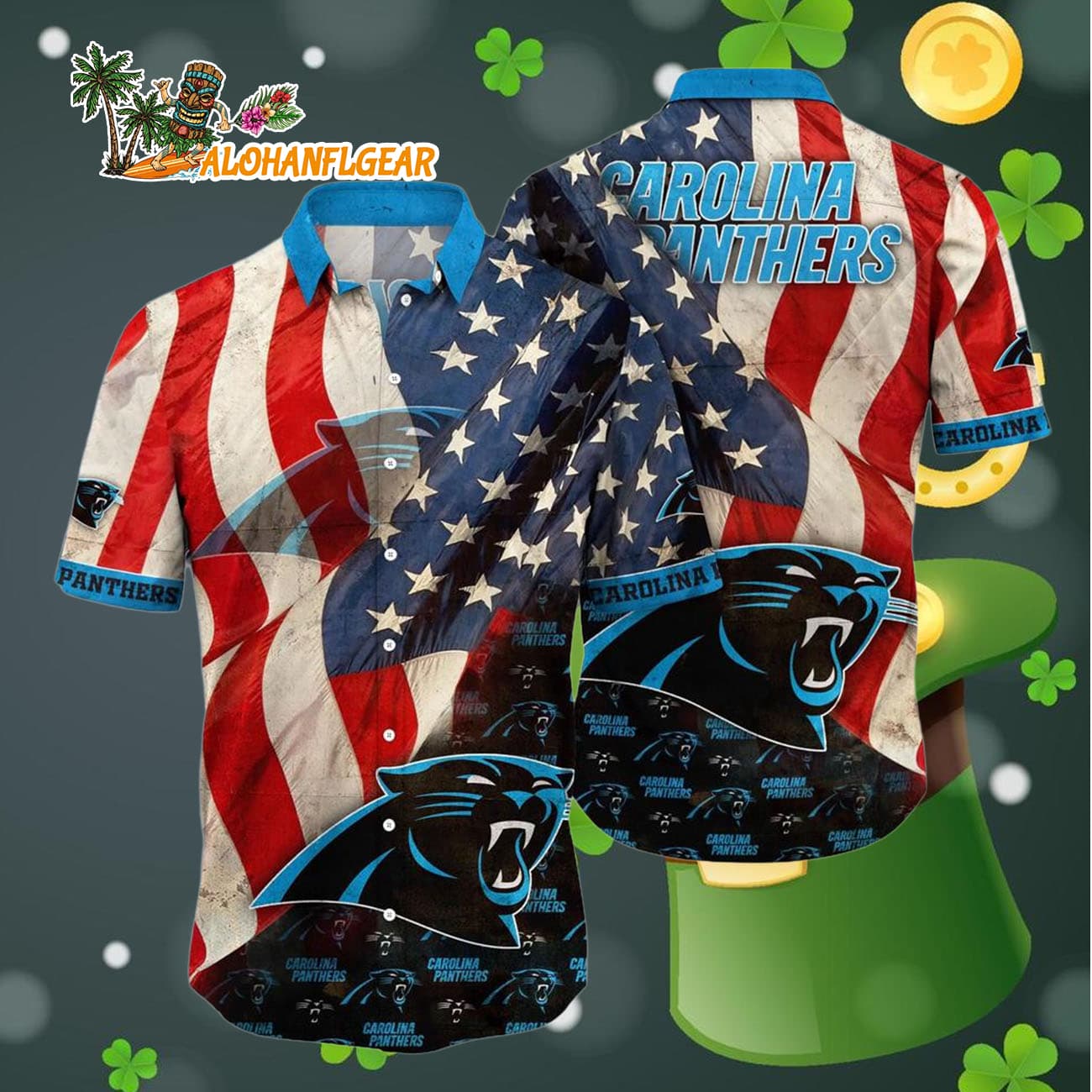 Carolina Panthers American Flag Hawaiian Shirt, NFL Aloha Shirt Carolina Panthers American Flag Hawaiian Shirt, NFL Aloha Shirt
