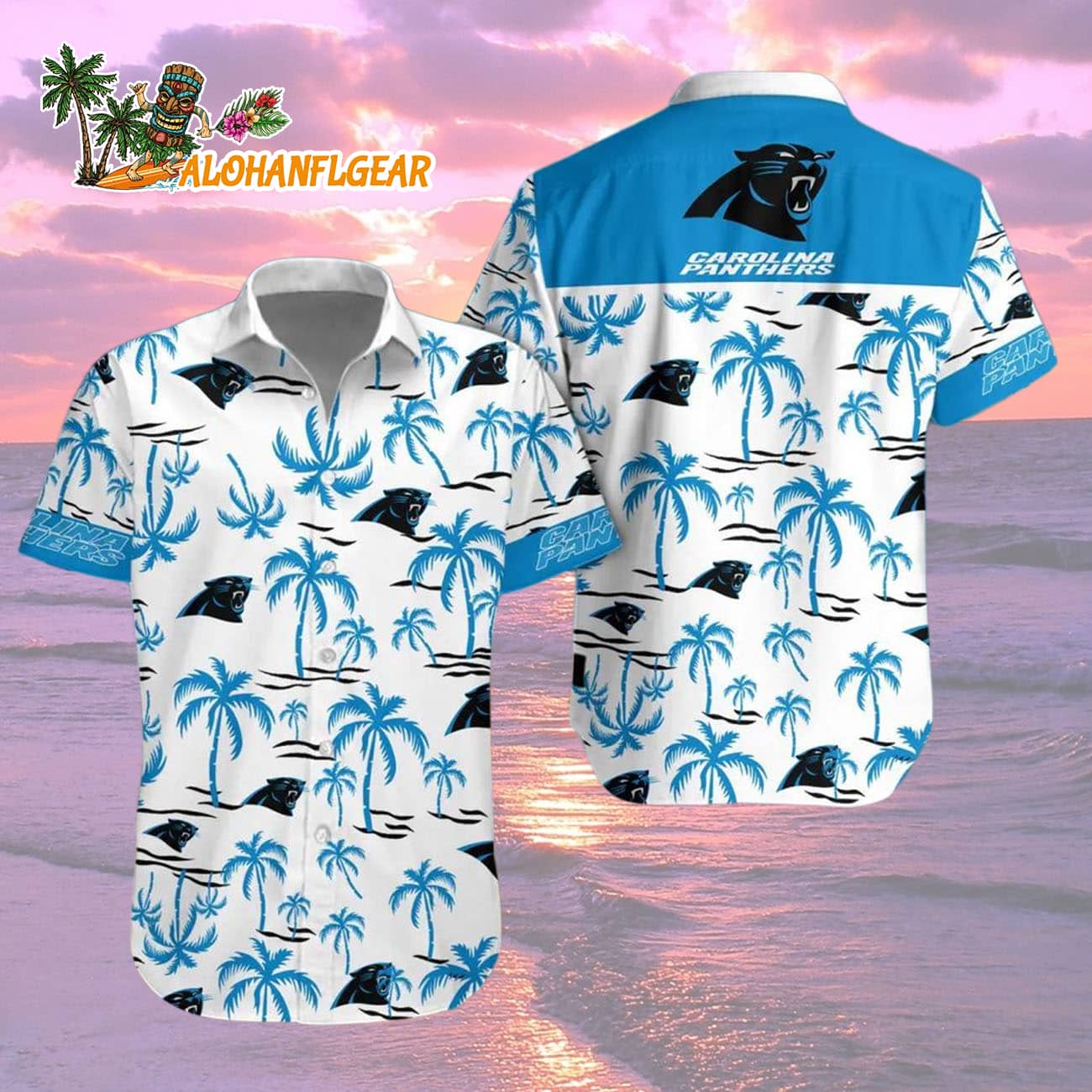 Carolina Panthers Coconut Logo Beach Hawaiian Shirt, NFL Aloha Shirt Carolina Panthers Coconut Logo Beach Hawaiian Shirt, NFL Aloha Shirt