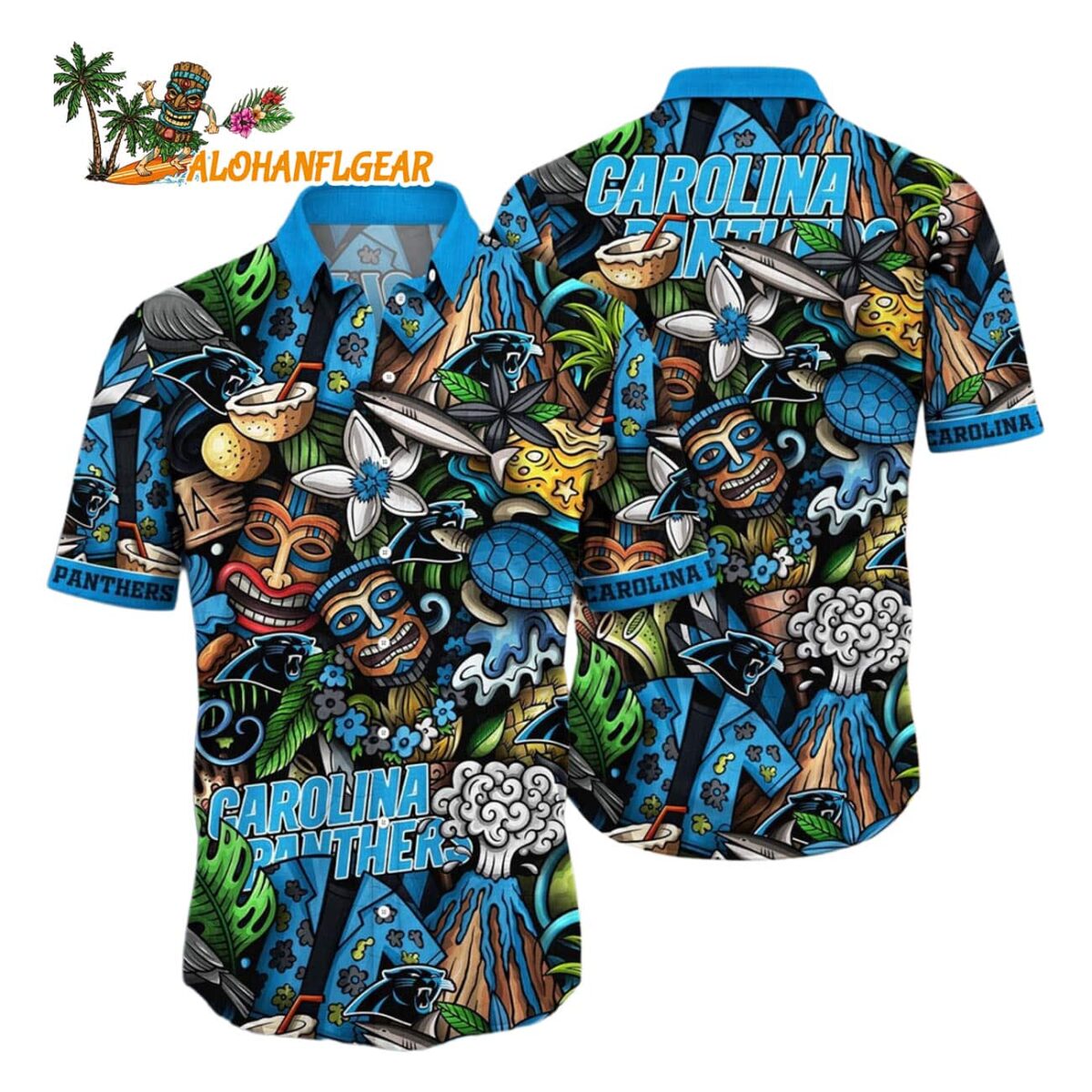 Carolina Panthers Flower Tiki Me Off Hawaiian Shirt Carolina Panthers Aloha Shirt 1