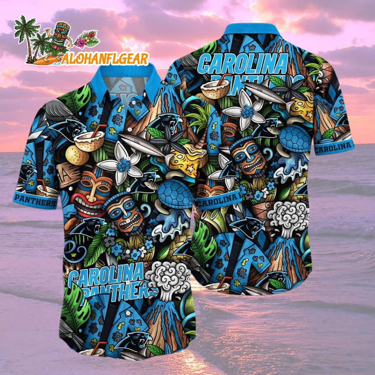 Carolina Panthers Flower Tiki Me Off Hawaiian Shirt Carolina Panthers Aloha Shirt 2