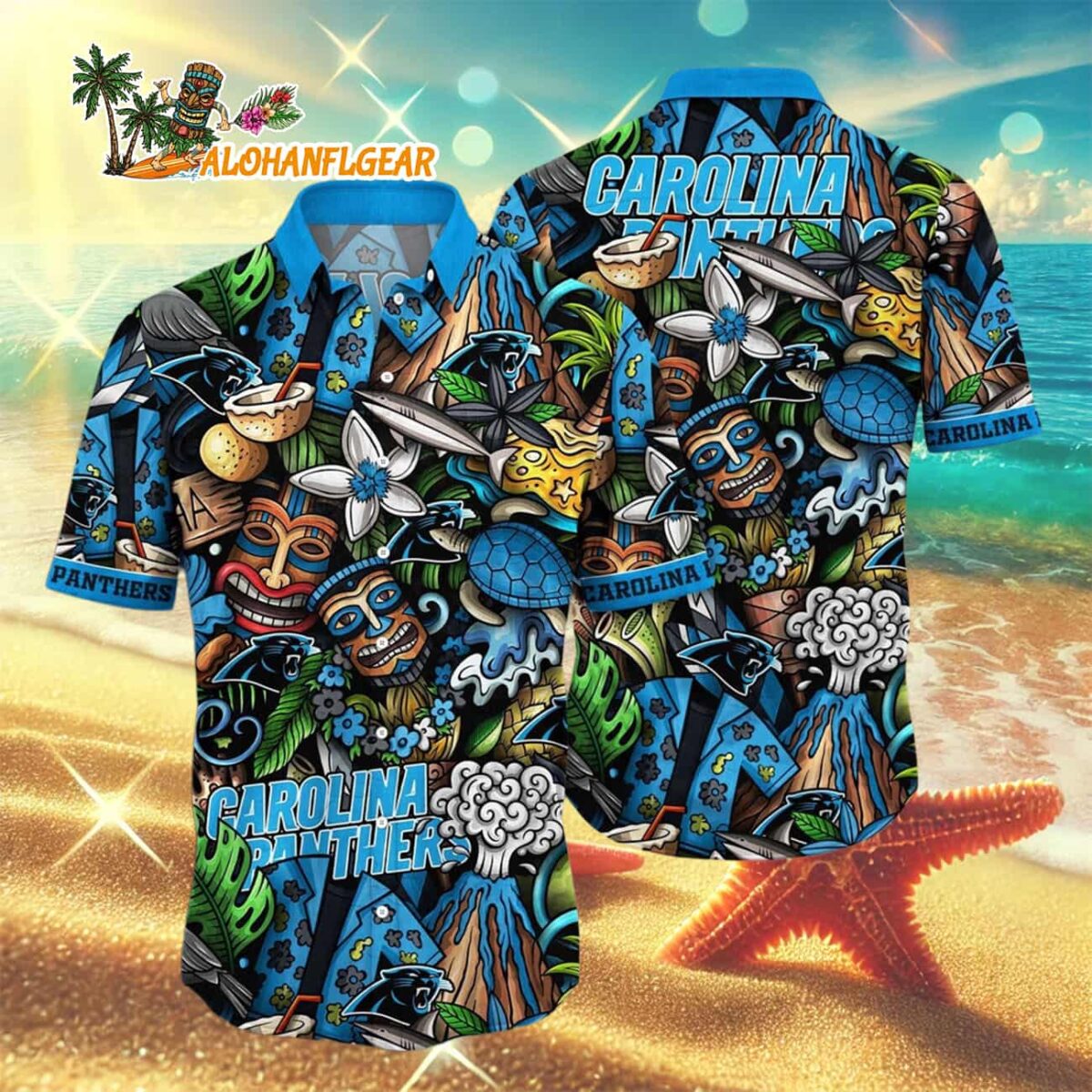 Carolina Panthers Flower Tiki Me Off Hawaiian Shirt Carolina Panthers Aloha Shirt 3