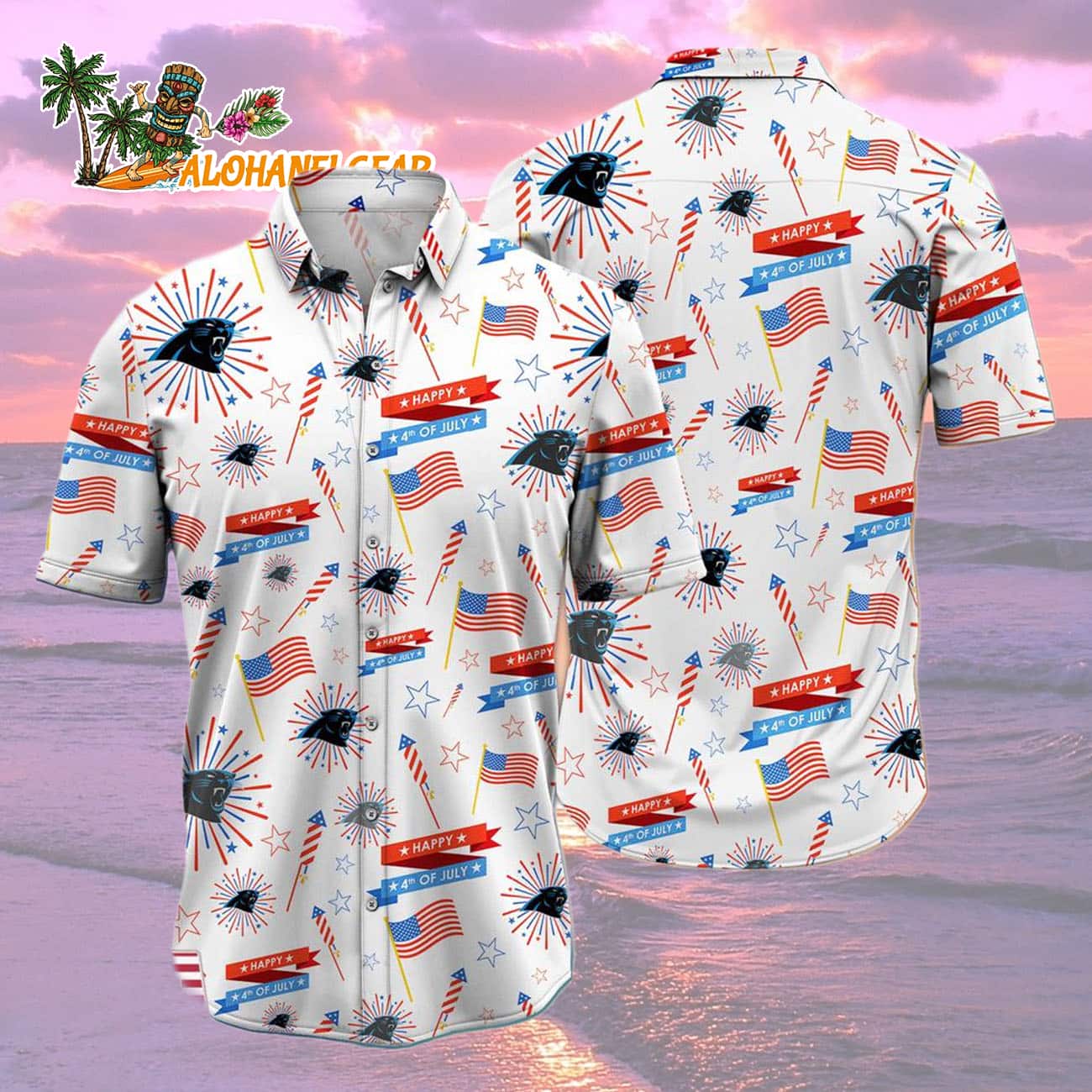 Carolina Panthers Happy 4th Of July Hawaiian Shirt, NFL Aloha Shirt Carolina Panthers Happy 4th Of July Hawaiian Shirt, NFL Aloha Shirt