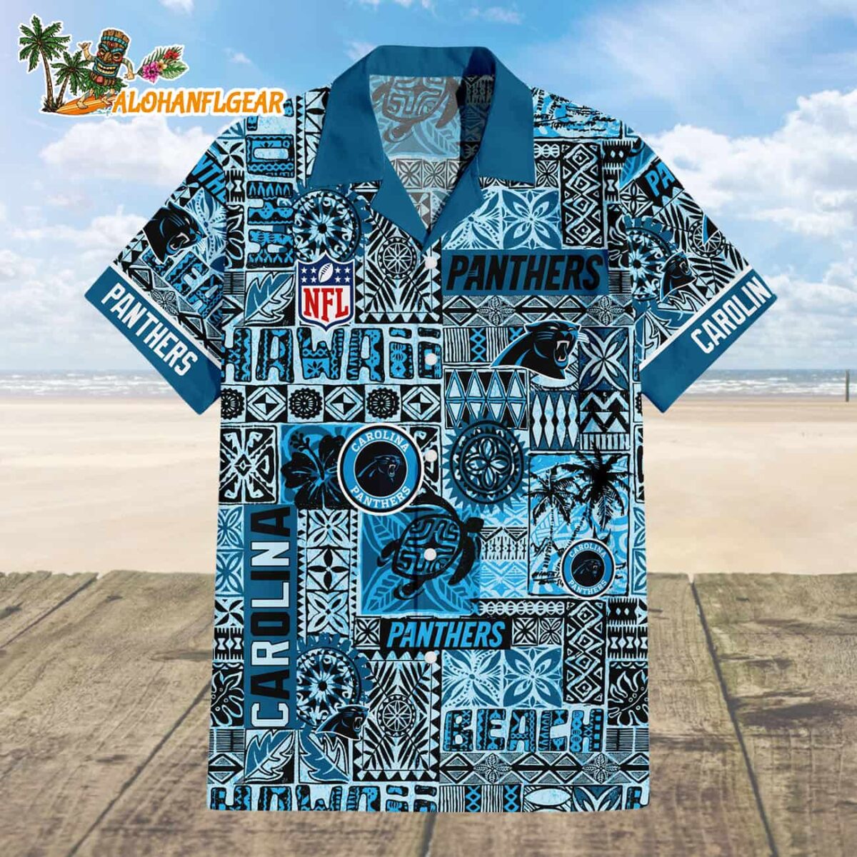 Carolina Panthers Hawaiian Tapa Patterns Hawaiian Shirt NFL Aloha Shirt 1