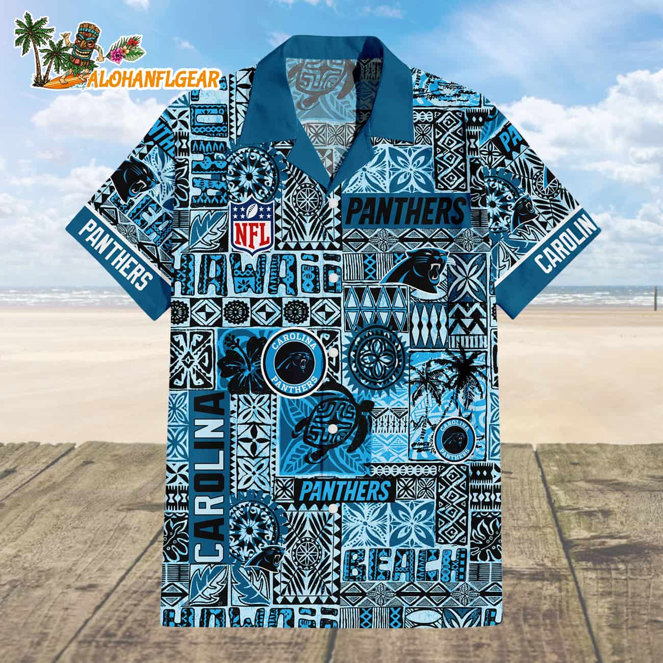 Carolina Panthers Hawaiian Tapa Patterns Hawaiian Shirt, NFL Aloha Shirt Carolina Panthers Hawaiian Tapa Patterns Hawaiian Shirt, NFL Aloha Shirt