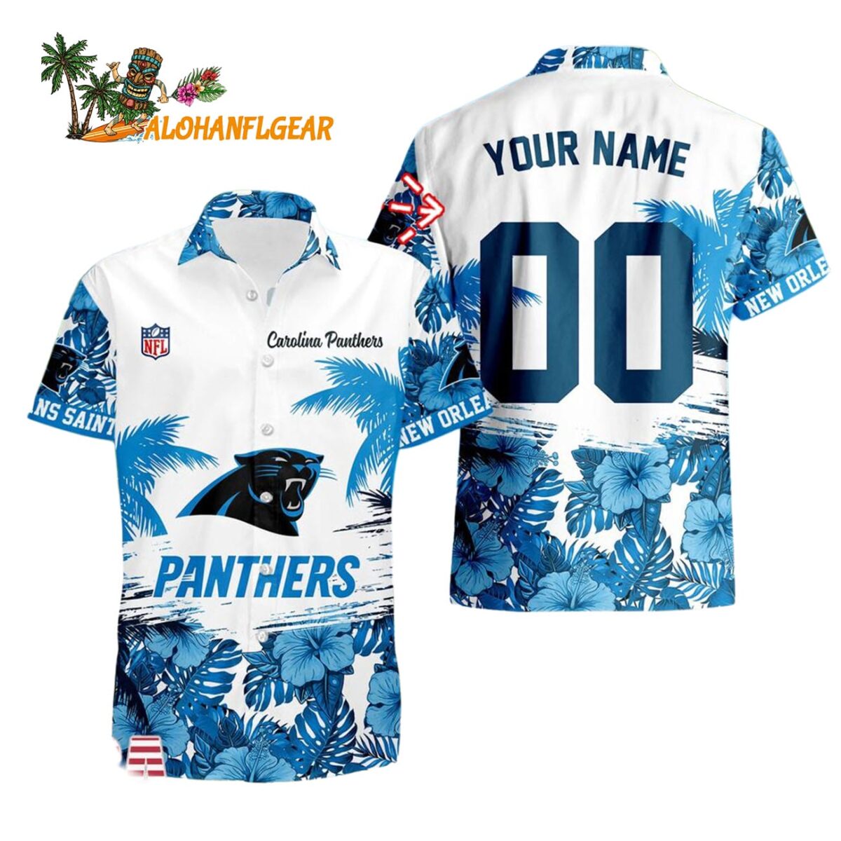 Carolina Panthers Hibiscus Flower Custom Name Hawaiian Shirt NFL Aloha Shirt 1