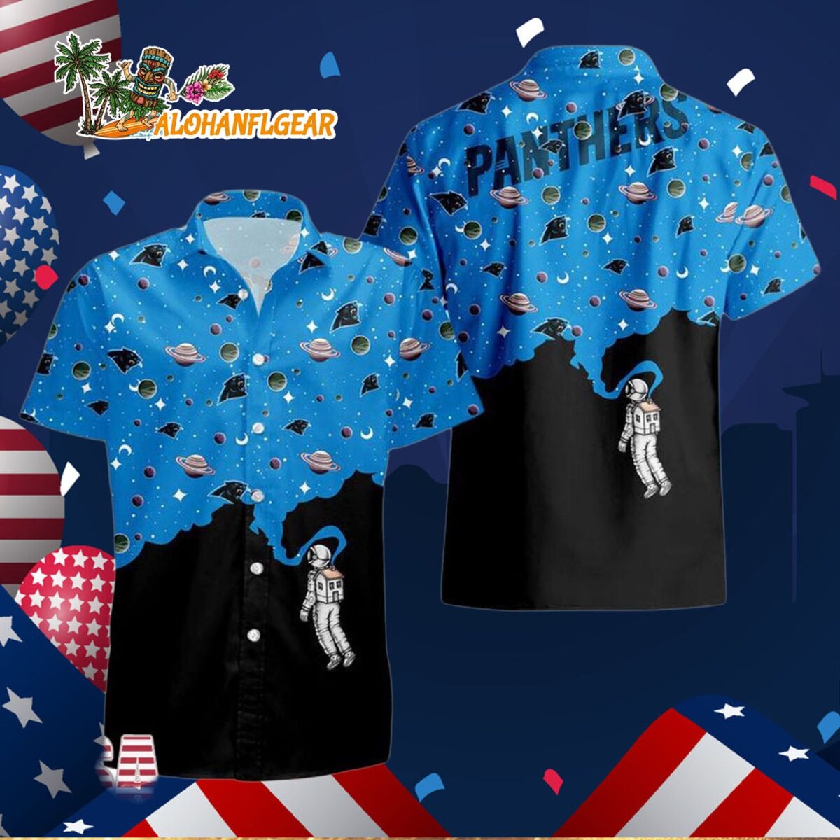 Carolina Panthers Universal Astronaut Pattern Hawaiian Shirt Carolina Panthers Aloha Shirt 3