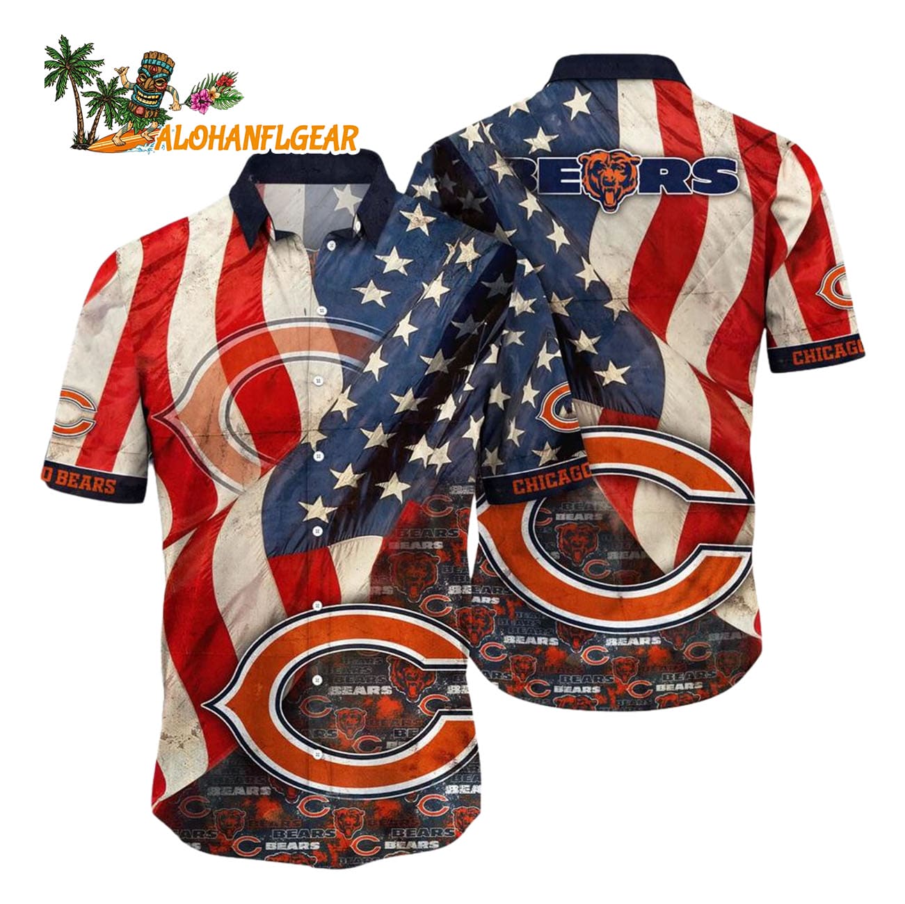 Chicago Bears American Flag Hawaiian Shirt, NFL Aloha Shirt Chicago Bears American Flag Hawaiian Shirt, NFL Aloha Shirt