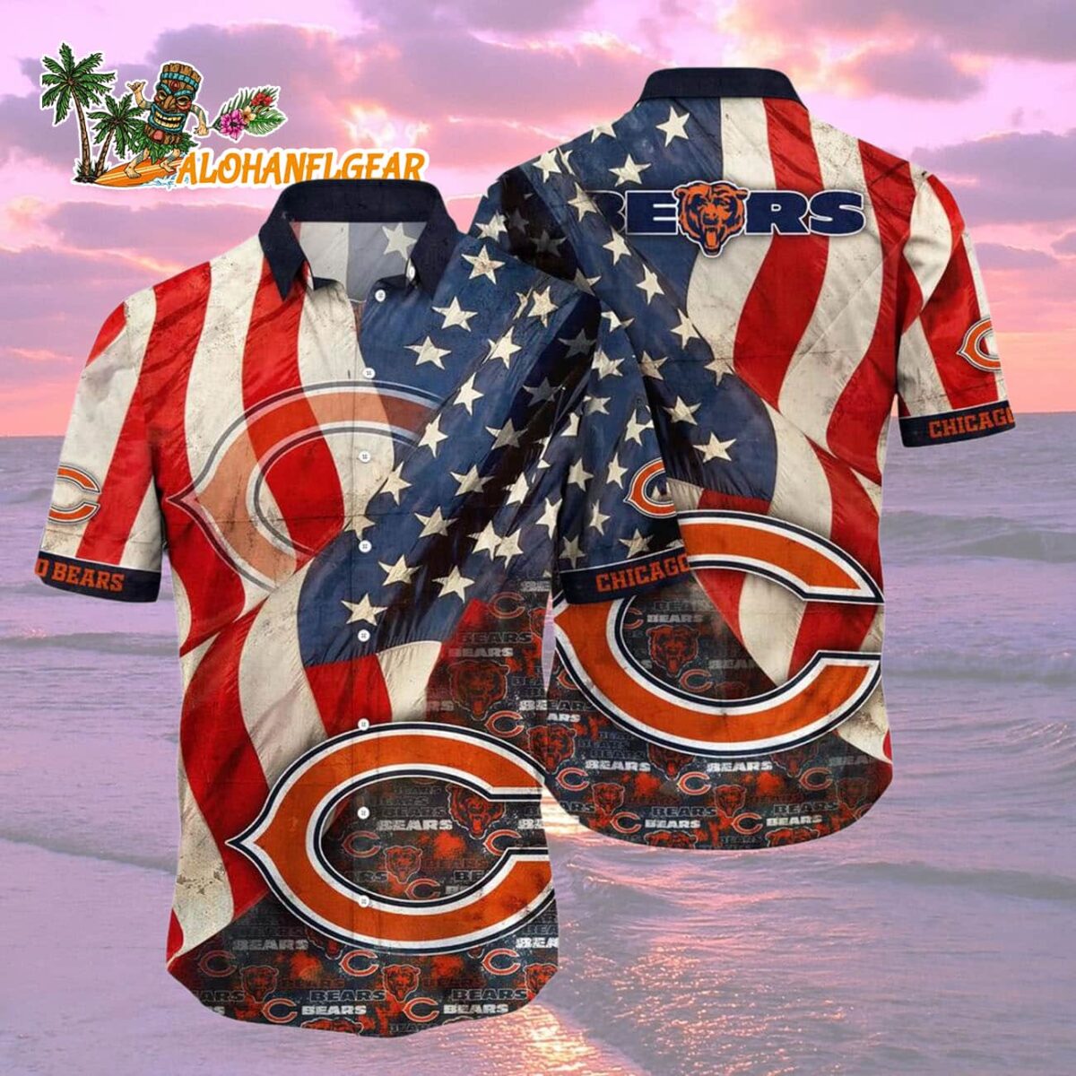 Chicago Bears American Flag Hawaiian Shirt NFL Aloha Shirt 2