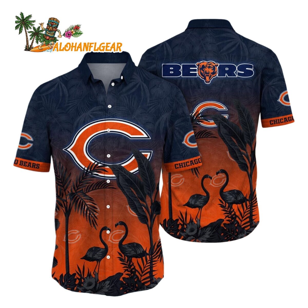 Chicago Bears Flamingo And Flower Funny Hawaiian Shirt Chicago Bears Aloha Shirt 1