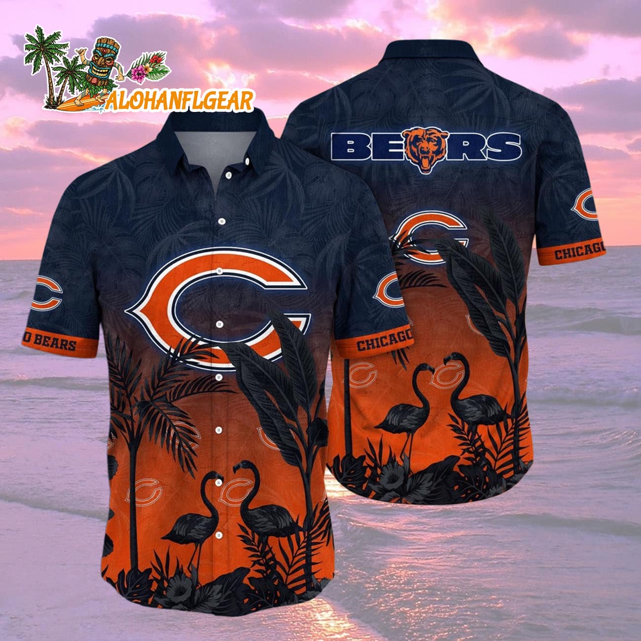 Chicago Bears Flamingo And Flower Funny Hawaiian Shirt, Chicago Bears Aloha Shirt Chicago Bears Flamingo And Flower Funny Hawaiian Shirt, Chicago Bears Aloha Shirt