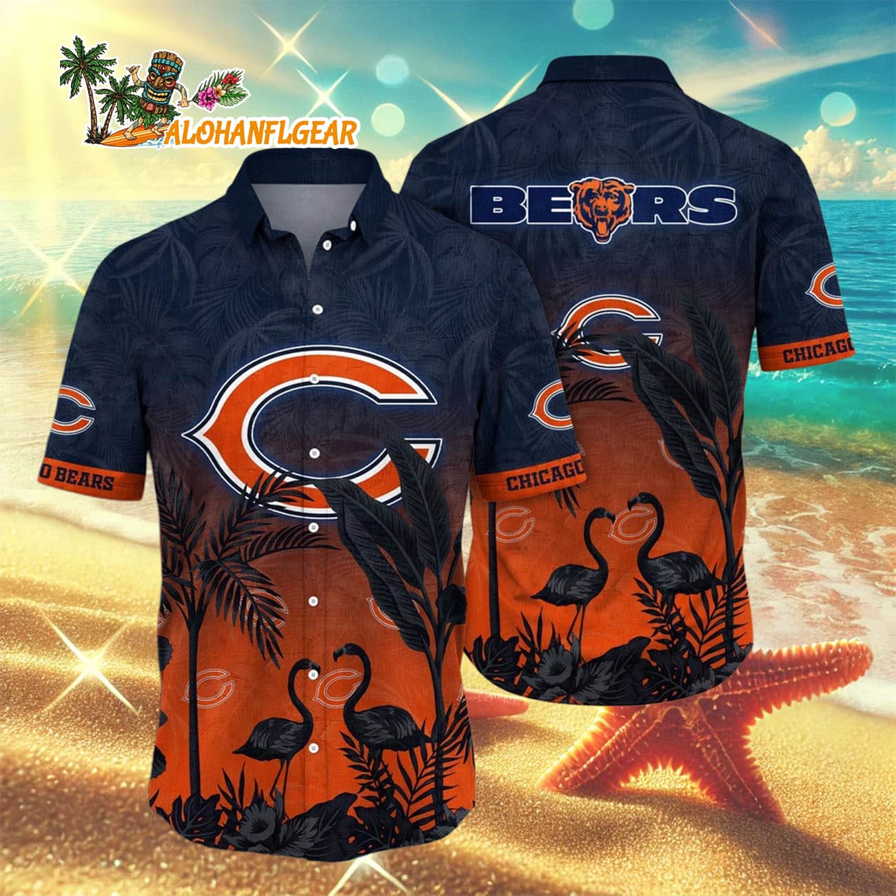 Chicago Bears Flamingo And Flower Funny Hawaiian Shirt, Chicago Bears Aloha Shirt Chicago Bears Flamingo And Flower Funny Hawaiian Shirt, Chicago Bears Aloha Shirt