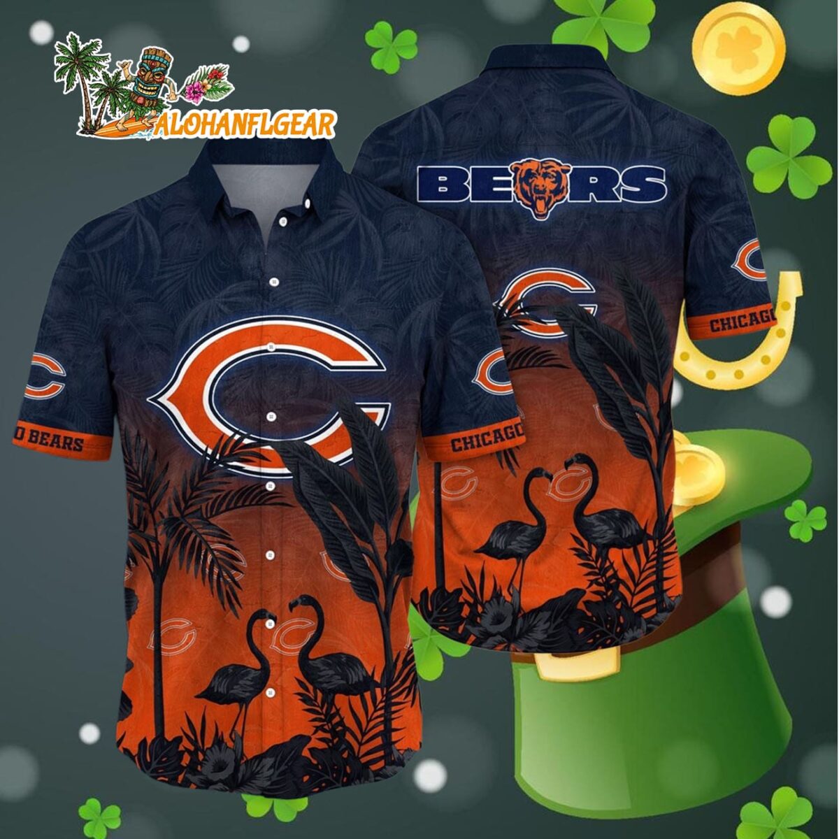 Chicago Bears Flamingo And Flower Funny Hawaiian Shirt Chicago Bears Aloha Shirt 4