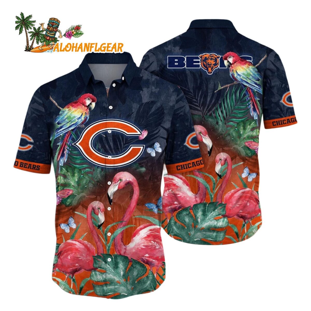 Chicago Bears Flamingo And Flower Hawaiian Shirt Chicago Bears Aloha Shirt 1