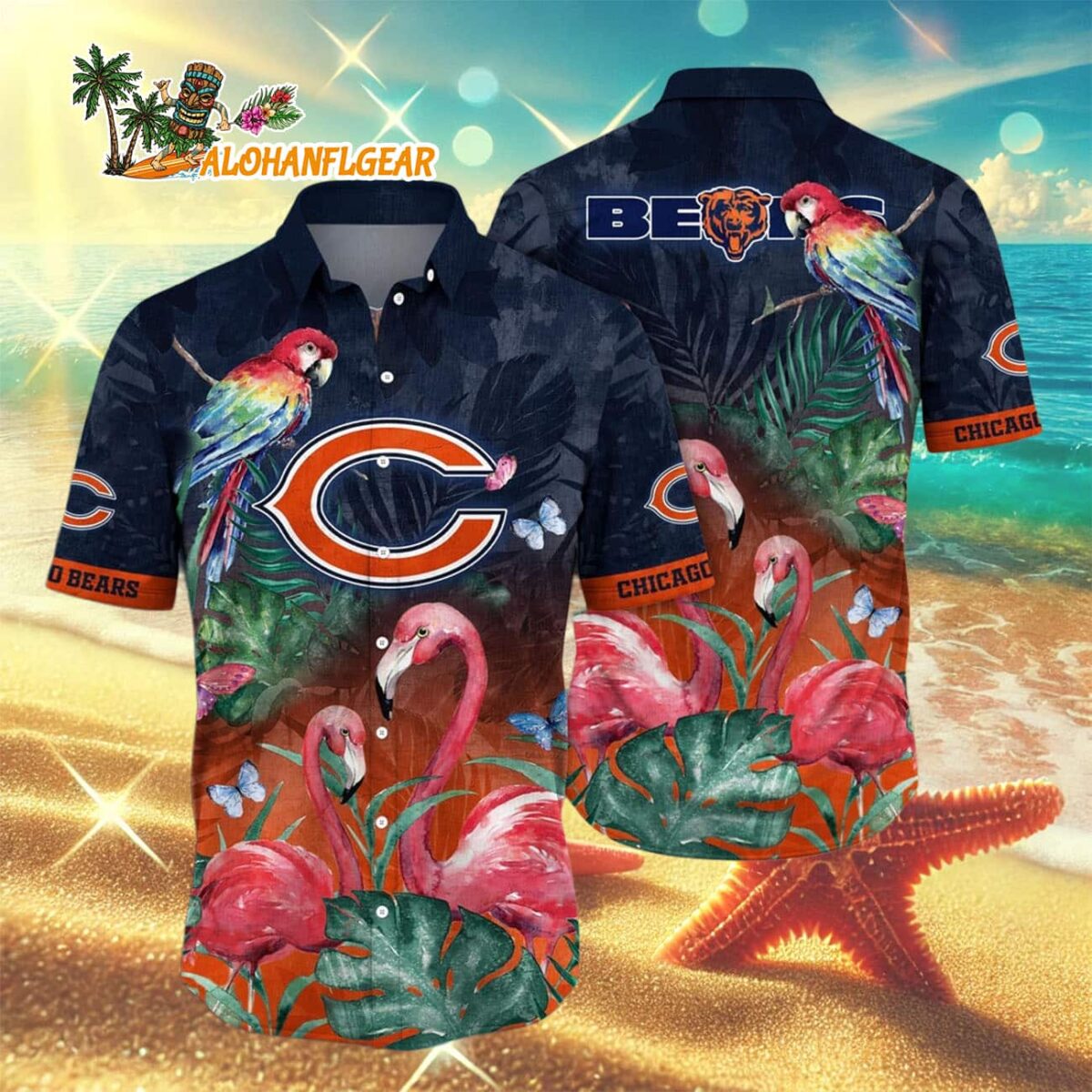 Chicago Bears Flamingo And Flower Hawaiian Shirt, Chicago Bears Aloha Shirt 2 Chicago Bears Flamingo And Flower Hawaiian Shirt Chicago Bears Aloha Shirt 3