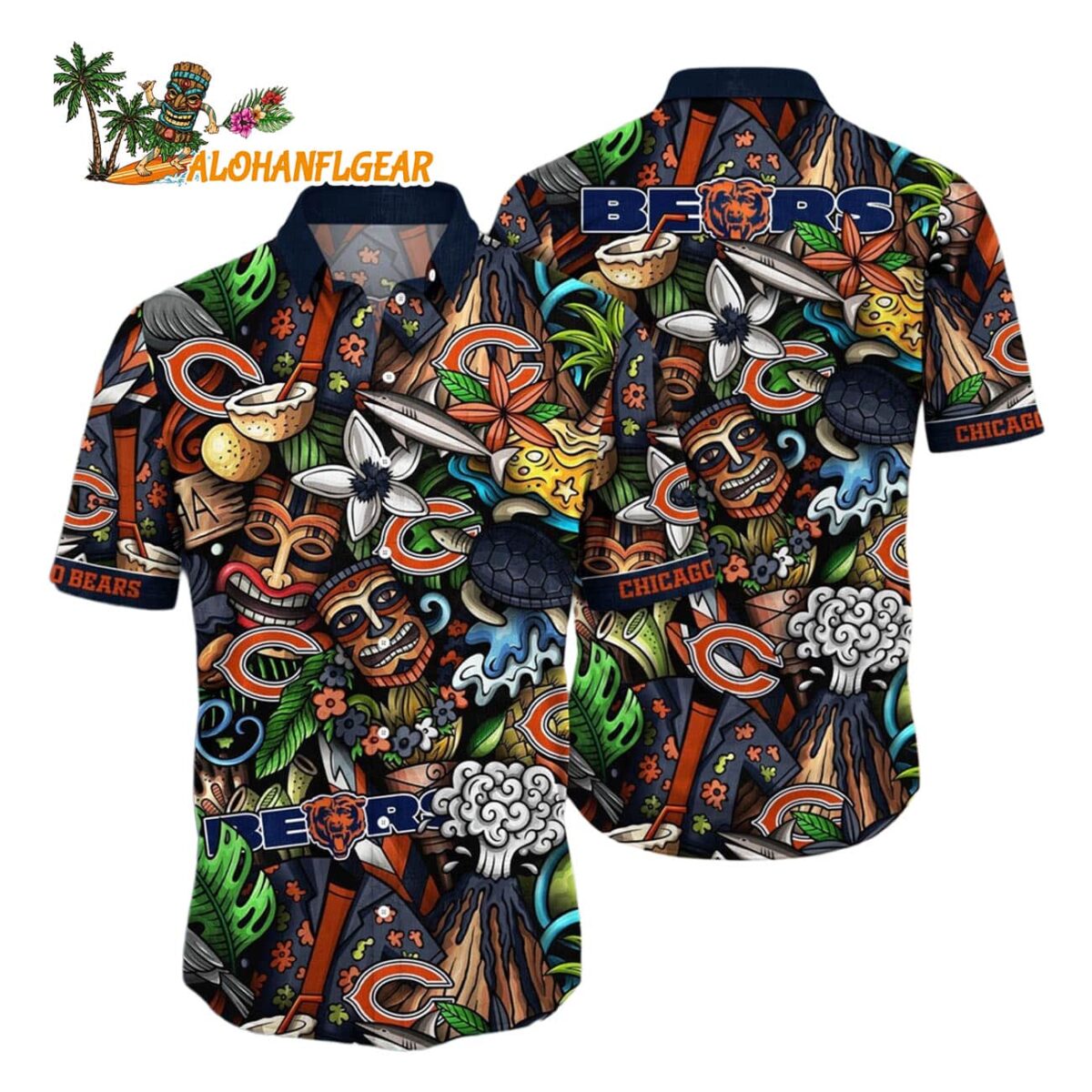 Chicago Bears Flower Tiki Me Off Hawaiian Shirt Chicago Bears Aloha Shirt 1