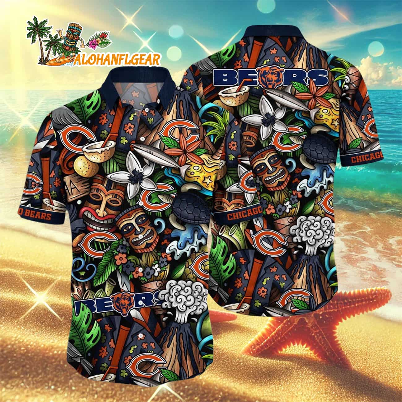 Chicago Bears Flower Tiki Me Off Hawaiian Shirt, Chicago Bears Aloha Shirt Chicago Bears Flower Tiki Me Off Hawaiian Shirt, Chicago Bears Aloha Shirt