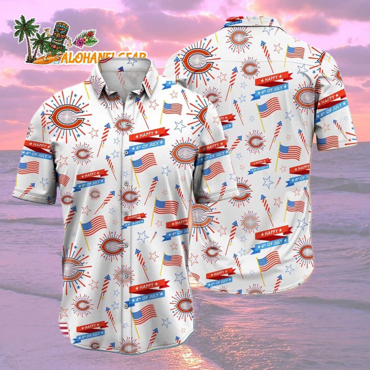 Chicago Bears Happy 4th Of July Hawaiian Shirt, NFL Aloha Shirt 1 Chicago Bears Happy 4th Of July Hawaiian Shirt NFL Aloha Shirt 2