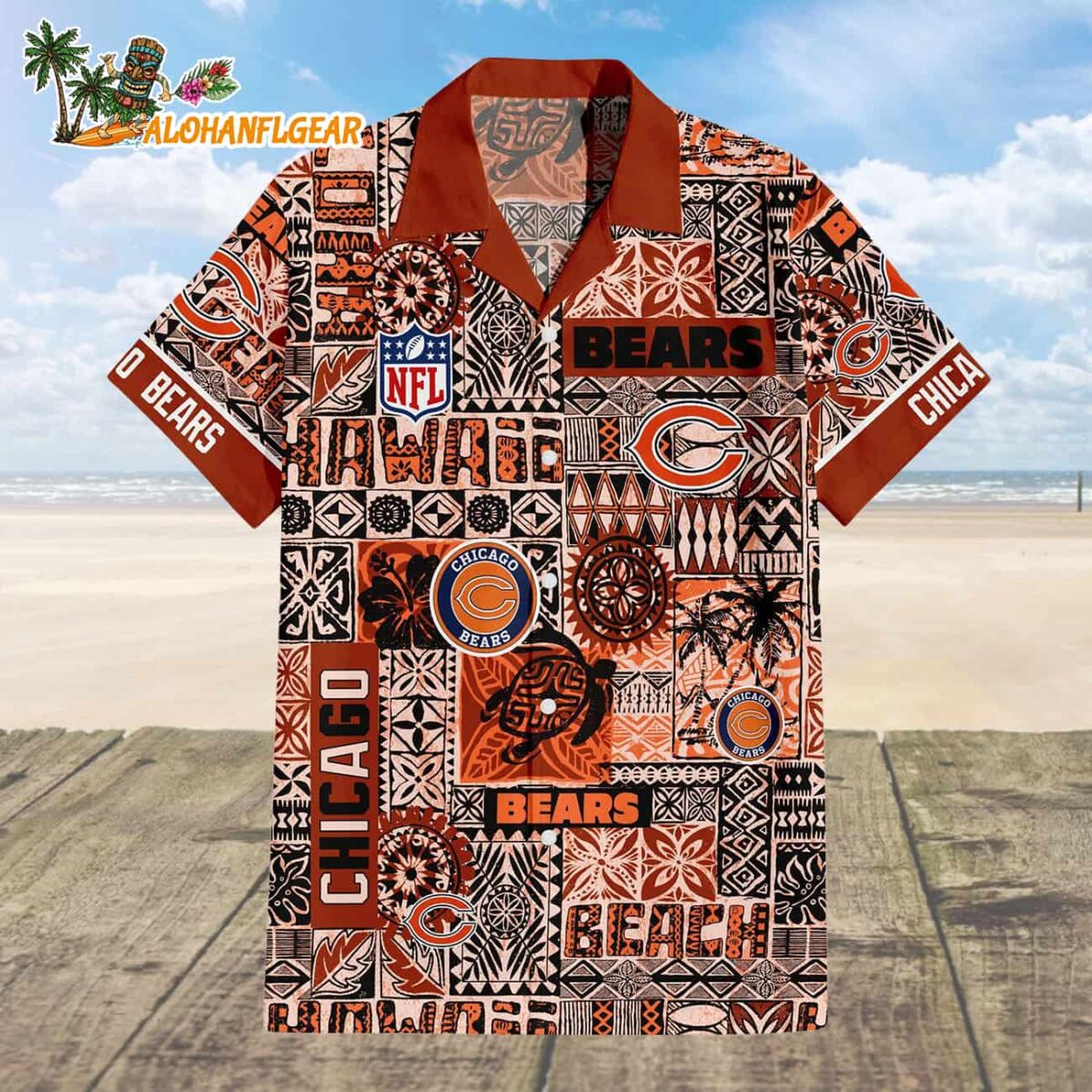 Chicago Bears Hawaiian Tapa Patterns Hawaiian Shirt NFL Aloha Shirt 1