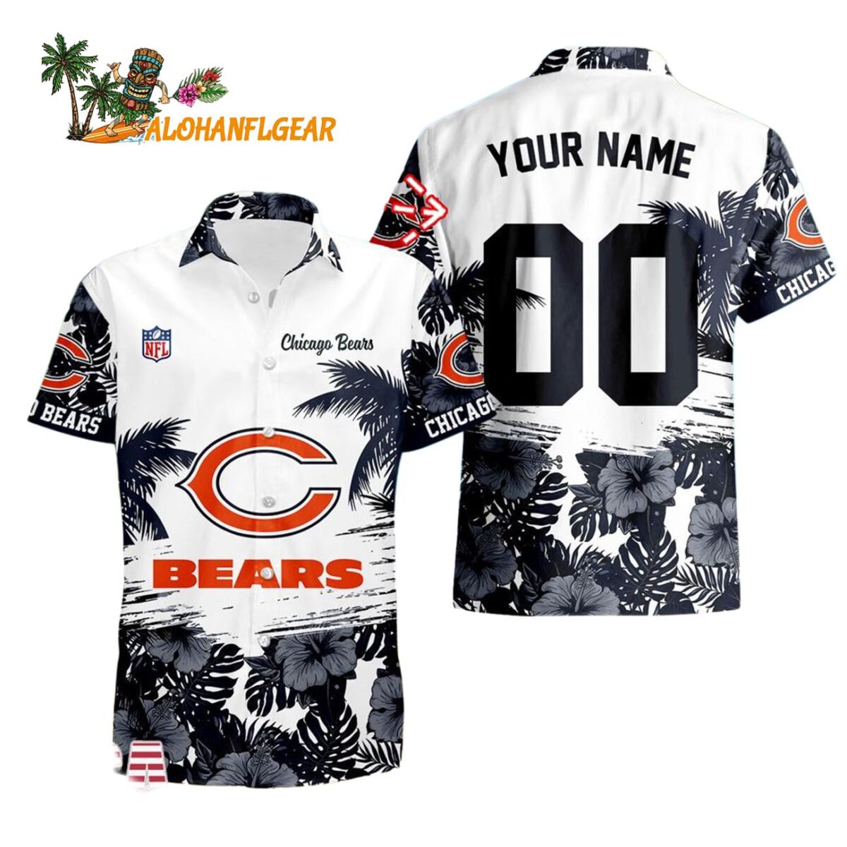 Chicago Bears Hibiscus Flower Custom Name Hawaiian Shirt NFL Aloha Shirt 1