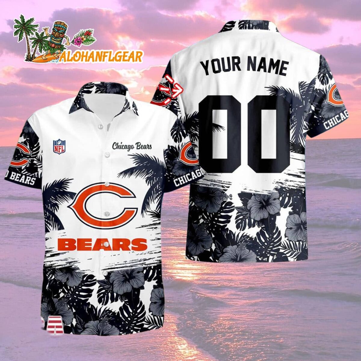 Chicago Bears Hibiscus Flower Custom Name Hawaiian Shirt, NFL Aloha Shirt 1 Chicago Bears Hibiscus Flower Custom Name Hawaiian Shirt NFL Aloha Shirt 2
