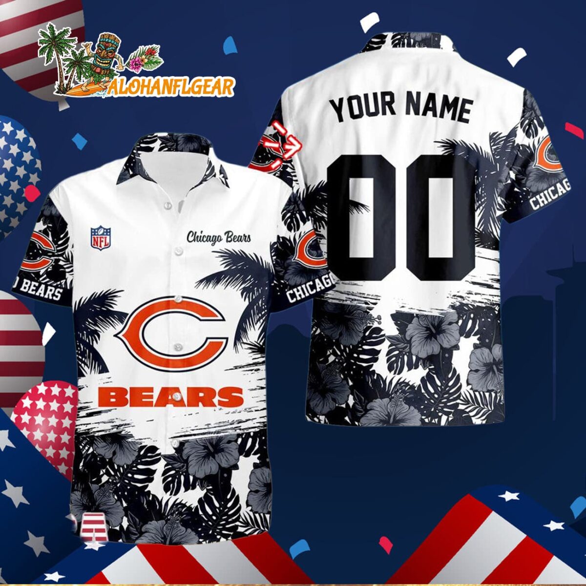Chicago Bears Hibiscus Flower Custom Name Hawaiian Shirt, NFL Aloha Shirt 2 Chicago Bears Hibiscus Flower Custom Name Hawaiian Shirt NFL Aloha Shirt 3